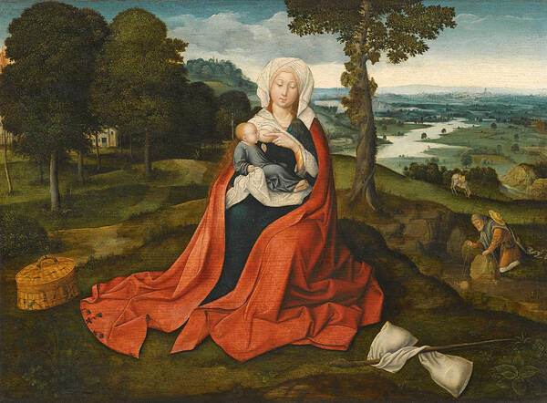 Workshop Of Joachim Patinir Art Print featuring the painting Virgin and Child seated before an extensive Landscape by Workshop of Joachim Patinir