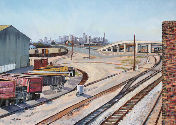 Urban Painting Art Print featuring the painting Waiting for the Train by Asha Carolyn Young