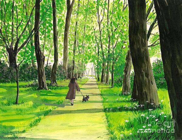Print Art Print featuring the painting Walking The Scottie by Margaryta Yermolayeva