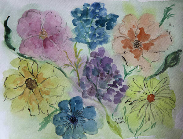 Water Color Flowers Art Print featuring the painting Pastel Flowers by Lucille Valentino