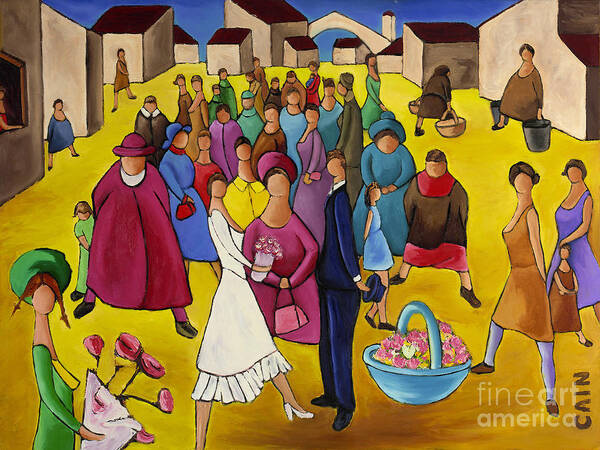 Wedding Art Print featuring the painting Wedding In Plaza by William Cain