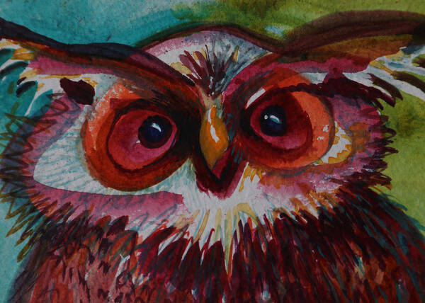  Owl Art Print featuring the painting What The ???? by Laurel Bahe