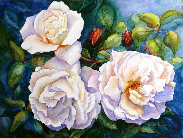 White Tea Rose Tree Art Print featuring the painting White Teas Rose Tree by Karen Mattson