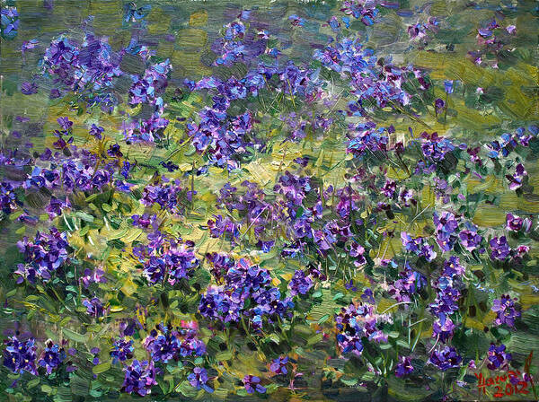 Violets Art Print featuring the painting Wild Violets by Ylli Haruni