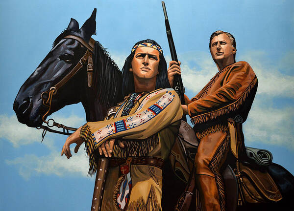 Winnetou Art Print featuring the painting Winnetou and Old Shatterhand by Paul Meijering