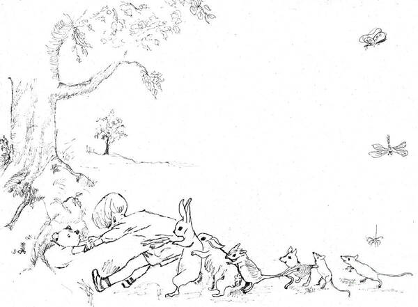 Winnie The Pooh Art Print featuring the painting Winnie the Pooh and Crew in Pen and Ink after E H Shepard by Maria Hunt