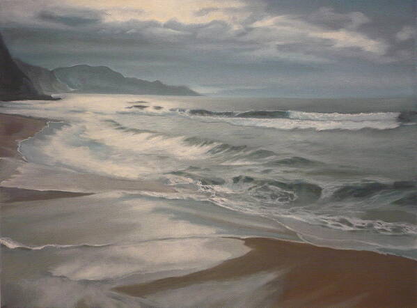 Beach Sea Seascape Sandy Beach Muralsandart Carolinephilp Art Print featuring the painting Winter Sea by Caroline Philp
