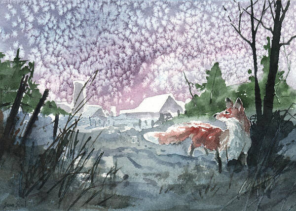 Fox Art Print featuring the painting Winter Visitor by Sean Seal
