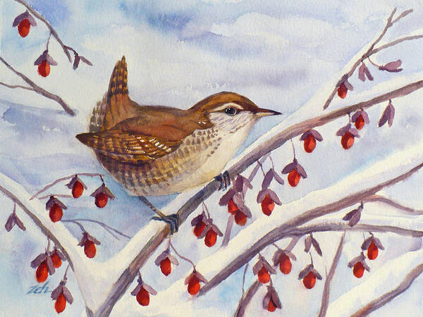 Winter Wren Painting Art Print featuring the painting Winter Wren by Janet Zeh