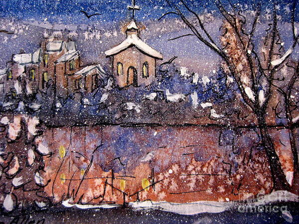 Snowscape Art Print featuring the painting Winterscene Reflections by Gretchen Allen