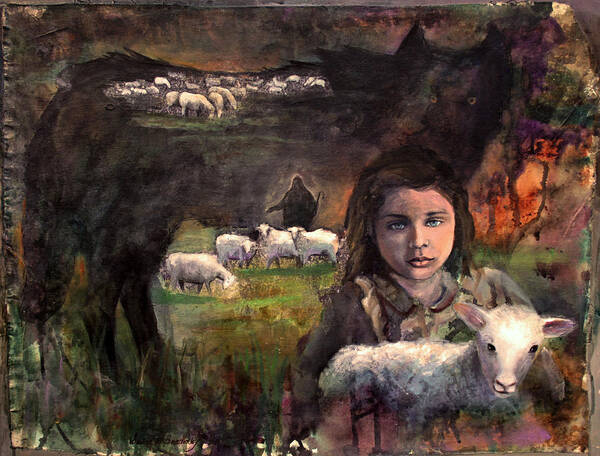 Mixed Media Art Print featuring the painting Wolf in Sheep's Clothing by Susan Bradbury