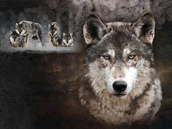 Wolf Art Print featuring the painting Wolf Gang by Marina Likholat
