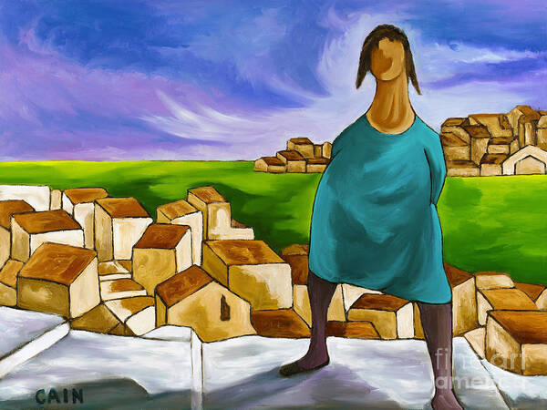 Mediterranean Woman Art Print featuring the painting Woman On Village Steps by William Cain