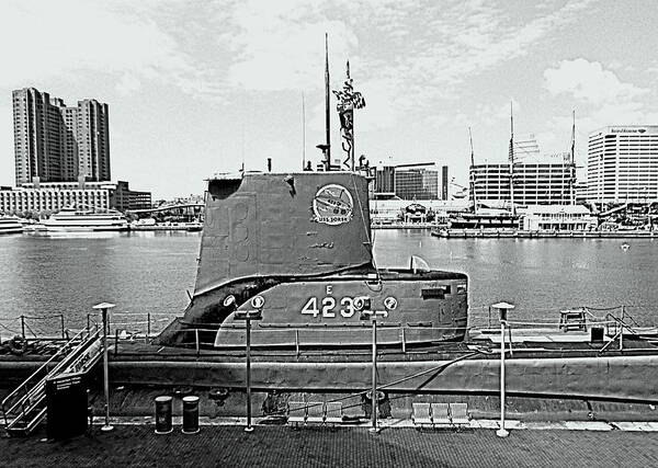 Baltimore Art Print featuring the photograph World War II USS Torsk SS 423 in Black and White by Pamela Hyde Wilson
