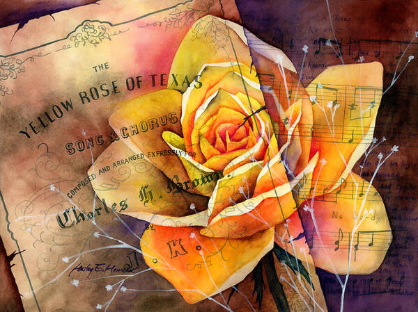 Rose Art Print featuring the painting Yellow Rose of Texas by Hailey E Herrera