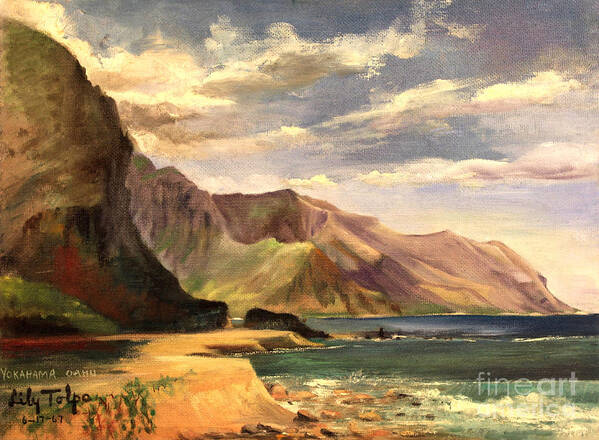 Yokahama Bay Art Print featuring the painting Yokahama Bay Oahu Hawaii - 1960's by Art By Tolpo Collection