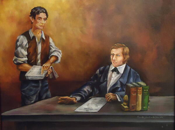 Abraham Lincoln Art Print featuring the painting Young Abe with the Squire by Carole Powell