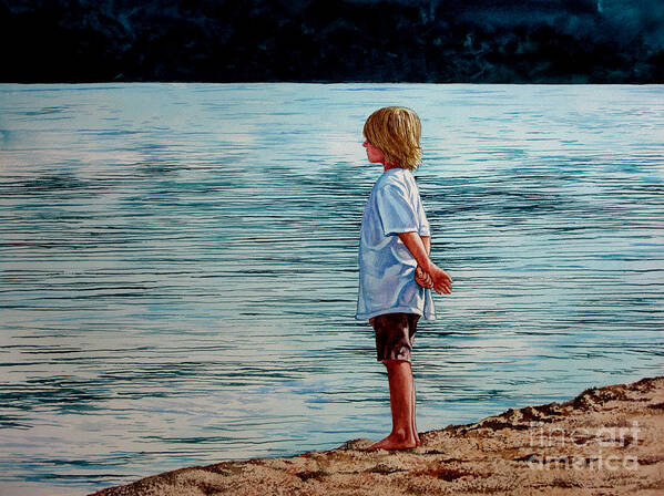 Lad Art Print featuring the painting Young Lad by the Shore by Christopher Shellhammer