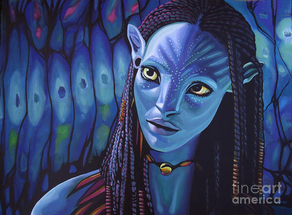 #faatoppicks Art Print featuring the painting Zoe Saldana as Neytiri in Avatar by Paul Meijering