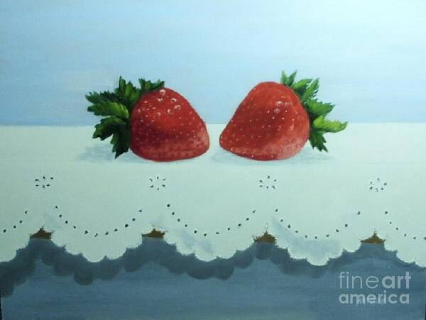 Strawberries Art Print featuring the painting Berries and Lace #1 by Peggy Miller