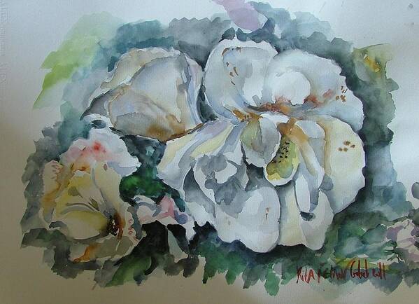 Leaves Art Print featuring the painting White Flowers #1 by Rita Fetisov