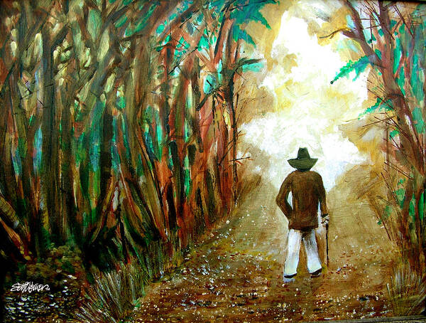 A Fall Walk In The Woods Art Print featuring the painting A Fall Walk in the Woods by Seth Weaver