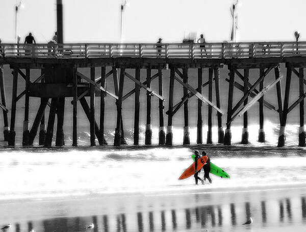 Beach Surf Pier Ocean Surfing Red Green Wet Waves Salt Art Print featuring the photograph A Lifestyle by Raymond Earley