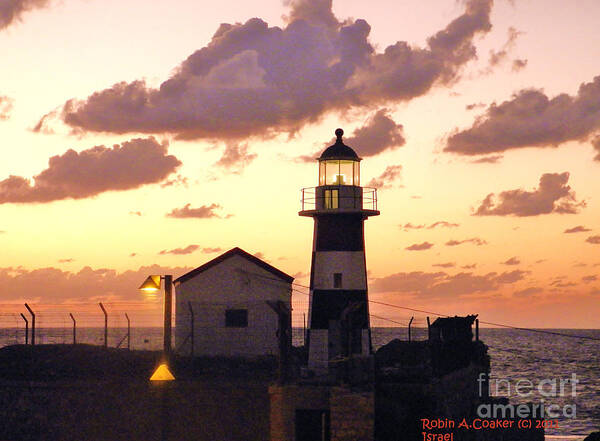 A Light House In Israel Art Print featuring the photograph A Light House in Israel by Robin Coaker