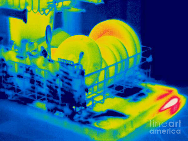 Thermogram Art Print featuring the photograph A Thermogram Of A Dishwasher With Dishes by Ted Kinsman