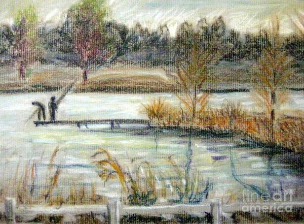 Lake Art Print featuring the pastel Acworth Lake by Gretchen Allen