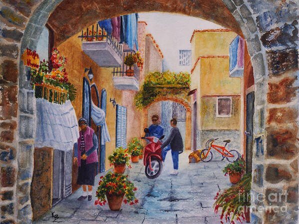 Arch Art Print featuring the painting Alley Chat by Karen Fleschler
