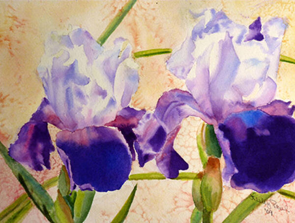 Flowers Art Print featuring the painting Andi's Irises by Lesley Paul