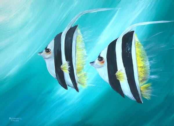 Angel Fish Art Print featuring the painting Angel Fish by Bernadette Krupa
