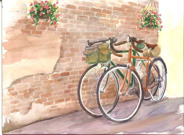 Bicycles Art Print featuring the painting Bike Date Two by Mimi Boothby