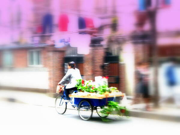 Asia Art Print featuring the photograph Biking the veggies in Shanghai by Funkpix Photo Hunter