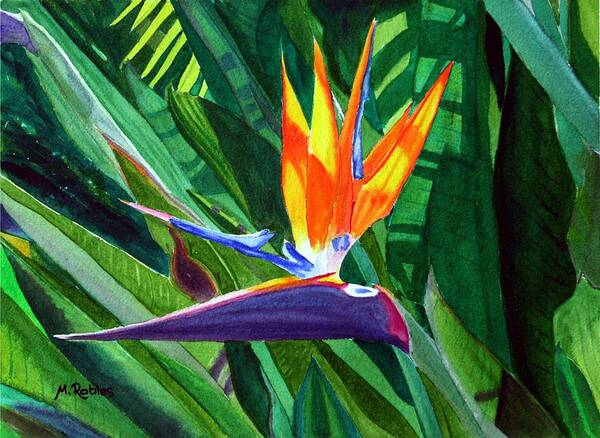 Flower Art Print featuring the painting Bird-of-Paradise by Mike Robles