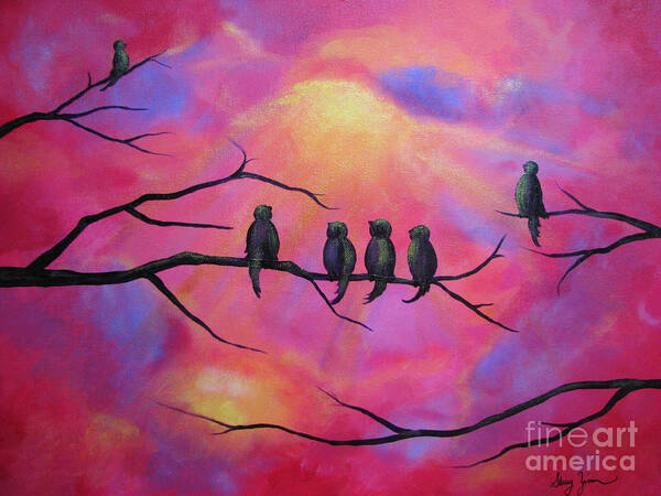 Birds Art Print featuring the painting Blazing Ruby Sky by Stacey Zimmerman