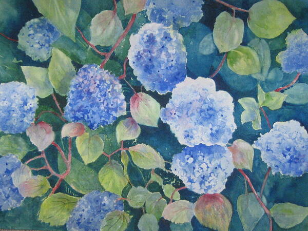 Flowers Art Print featuring the painting Blue Hydrangea by Marilyn Clement