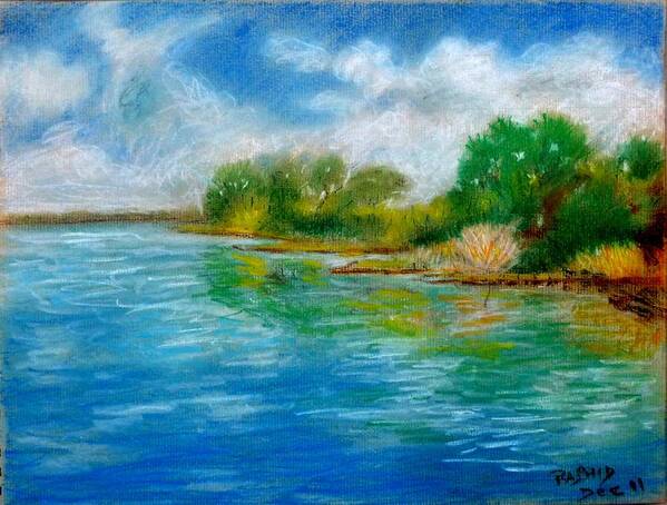 Lake Art Print featuring the painting Blue Lake by Rashid Hamza