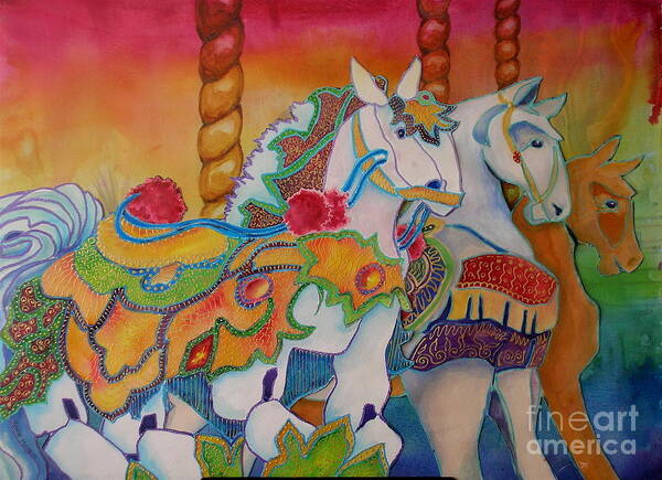 Horses Art Print featuring the painting Carousel of Horses by Genie Morgan