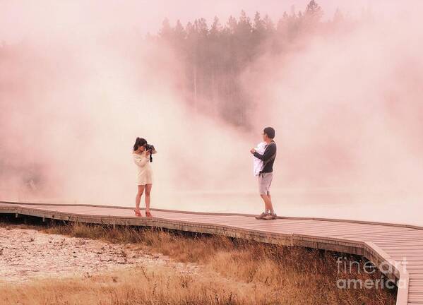 Visit Art Print featuring the photograph Catching the Steam in Yellowstone by Ann Johndro-Collins