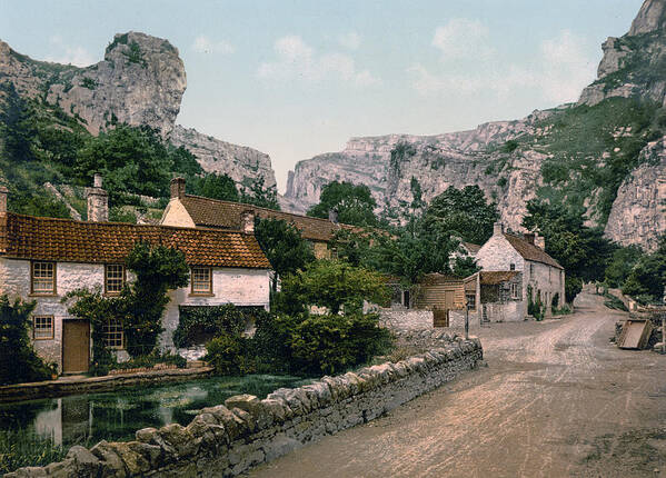 England Art Print featuring the photograph Cheddar - England - Village and Lion Rock by International Images