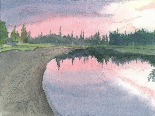 Alaska Art Print featuring the painting Chena River Sunset - 1 by Joel Deutsch