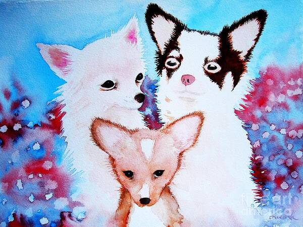 Animals Art Print featuring the painting Chihuahuas by Frances Ku