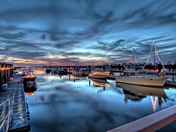 Christmas Art Print featuring the photograph Christmas at the Marina by Mike Covington