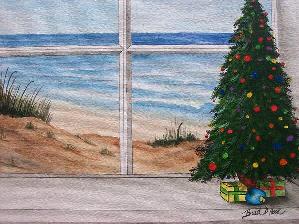 Christmas Tree Art Print featuring the painting Christmas Window by Brad Hook
