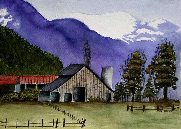Barn Art Print featuring the painting Concrete Barn Watercolor by Mary Gaines