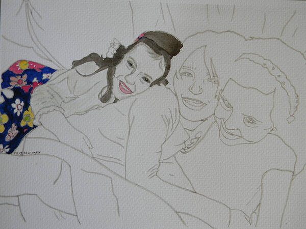 Girls Art Print featuring the drawing Cousins 3 of 3 by Marwan George Khoury