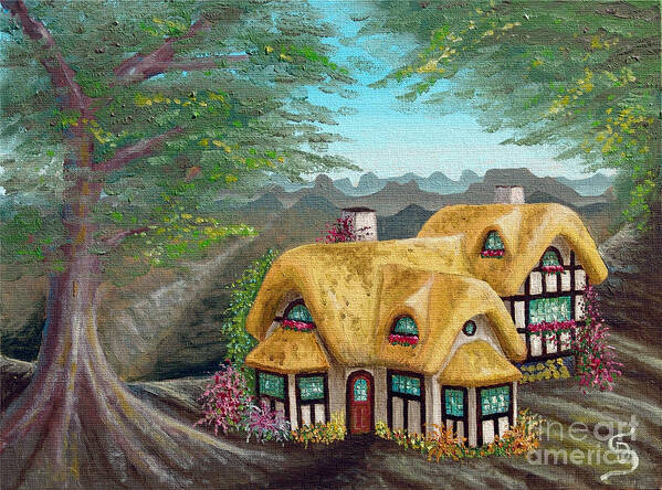 Quaint Art Print featuring the painting Cozy Cottage from Arboregal-The Lorn Tree Book by Dumitru Sandru