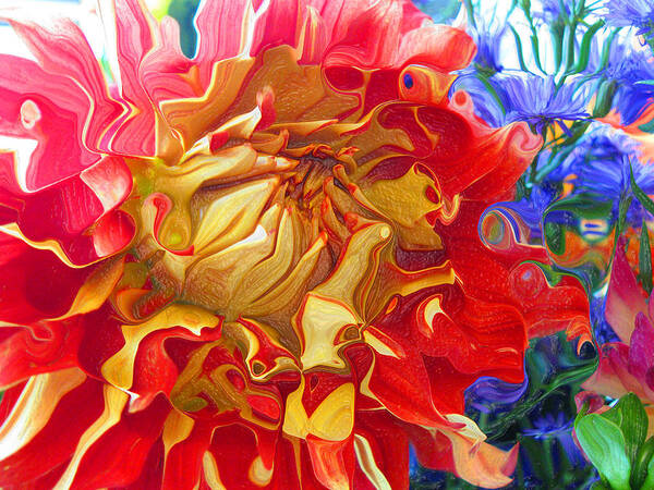 Abstract Art Print featuring the photograph Red and Yellow Dahlia by Kathy Moll